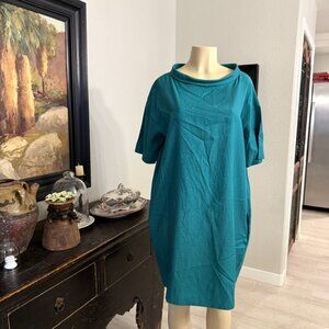 COS boat neckline short sleeve below knee length cupro blend SHEETH DRESS